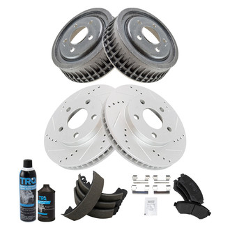 TRQ® - Performance Semi-Metallic Front and Rear Brake Kit with Drum and Shoes
