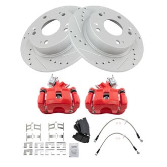 TRQ® - Performance Semi-Metallic Rear Brake Kit with Calipers and Hoses