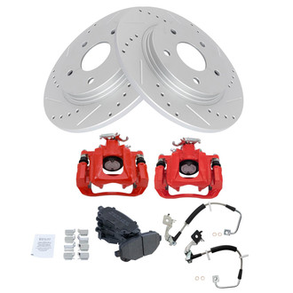 TRQ® - Performance Semi-Metallic Rear Brake Kit with Calipers and Hoses
