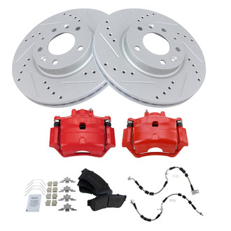 TRQ® - Performance Semi-Metallic Front Brake Kit with Calipers and Hoses