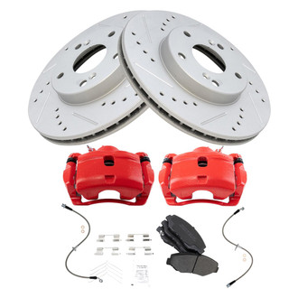 TRQ® - Performance Semi-Metallic Front Brake Kit with Calipers and Hoses