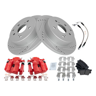 TRQ® - Performance Semi-Metallic Rear Brake Kit with Calipers and Hoses
