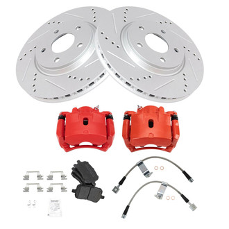 TRQ® - Performance Semi-Metallic Front Brake Kit with Calipers and Hoses