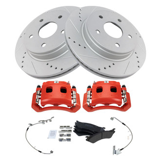 TRQ® - Performance Semi-Metallic Front Brake Kit with Calipers and Hoses