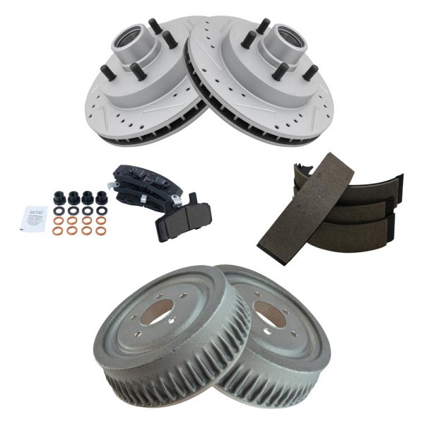 TRQ® - Performance Ceramic Front Brake Kit with Drum and Shoes