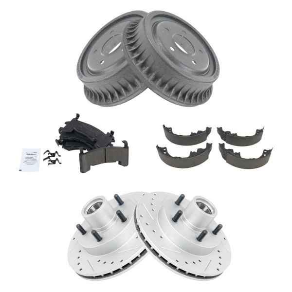 TRQ® - Performance Ceramic Front and Rear Brake Kit with Drum and Shoes