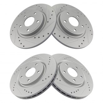 Front and Rear MagnumBrakes Cross Drilled Brake Rotors & Ceramic Brake Pads for 2012-2015 Dodge Journey w/Heavy Duty Brakes 330mm rotors