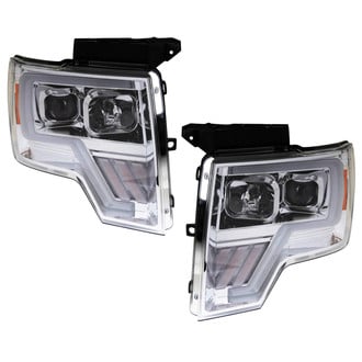TRQ® - Driver and Passenger Side Chrome LED Light Tube Projector Headlights