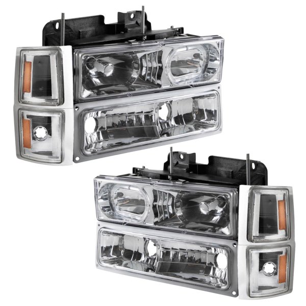 TRQ® - Chrome Factory Style Halo Headlights with Turn Signal/Corner and Parking Lights
