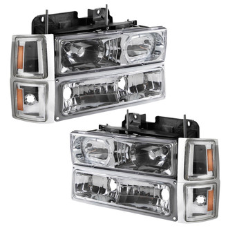 TRQ® - Driver and Passenger Side Chrome LED Halo Rings Headlights with Turn Signal/Parking Lights and Corner Lights