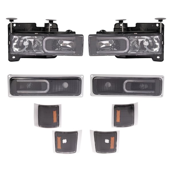 TRQ® - Black Factory Style LED DRL Bar Headlights with Turn Signal/Parking Lights and Corner Lights