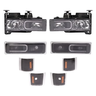 TRQ® - Driver and Passenger Side Black LED DRL Bar Headlights with Turn Signal/Parking Lights and Corner Lights