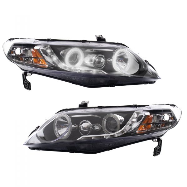 TRQ® - Black LED DRL Bar Halo Projector Headlights with LED DRL