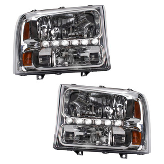 TRQ® - Driver and Passenger Side Chrome Euro Headlights with LED DRL