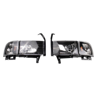TRQ® - Driver and Passenger Side Black Euro Headlights with Turn Signal/Corner Lights