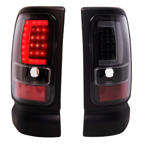 TRQ® - Driver and Passenger Side Black Fiber Optic LED Tail Lights, Dodge Ram
