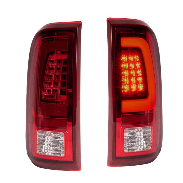 TRQ® - Driver and Passenger Side Chrome/Red Fiber Optic LED Tail Lights