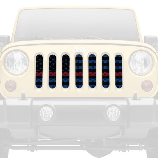 Under The Sun Inserts® - 1-Pc American Flags Series Black/Blue Thin Red Line Style Perforated Main Grille