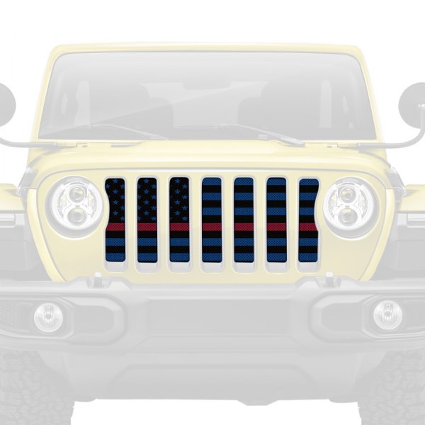 Under The Sun Inserts® - 1-Pc American Flags Series Black/Blue Thin Red Line Style Perforated Main Grille