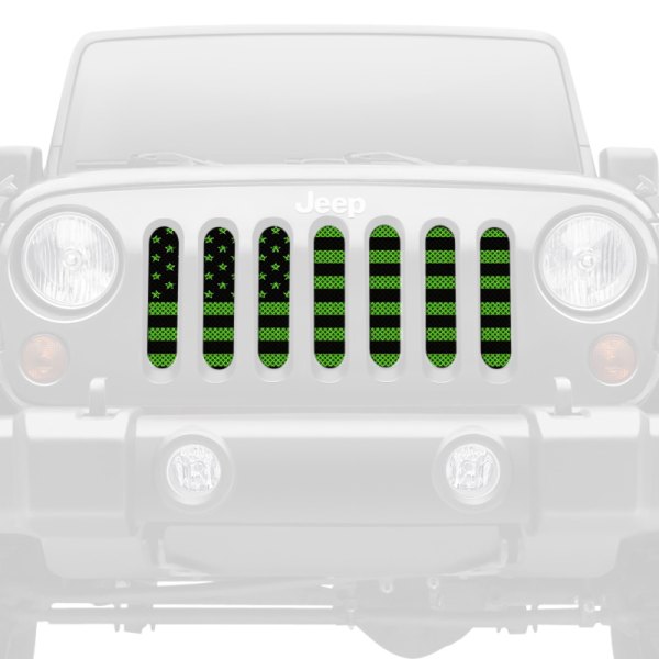 Under The Sun Inserts® - 1-Pc American Flags Series Black/Green Style Perforated Main Grille
