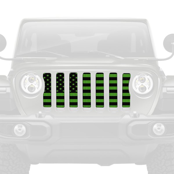 Under The Sun Inserts® - 1-Pc American Flags Series Black/Green Style Perforated Main Grille