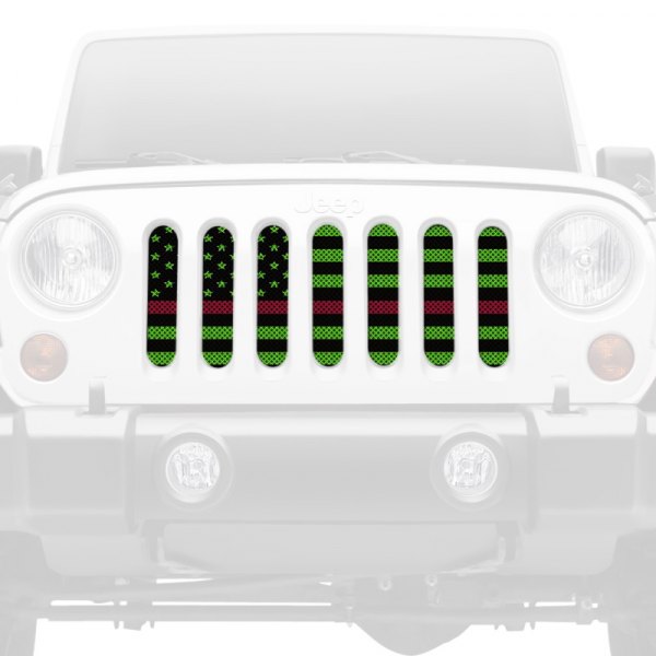 Under The Sun Inserts® - 1-Pc American Flags Series Black/Green Thin Red Line Style Perforated Main Grille