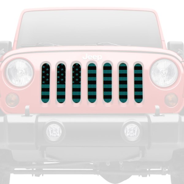 Under The Sun Inserts® - 1-Pc American Flags Series Black/Light Blue Style Perforated Main Grille