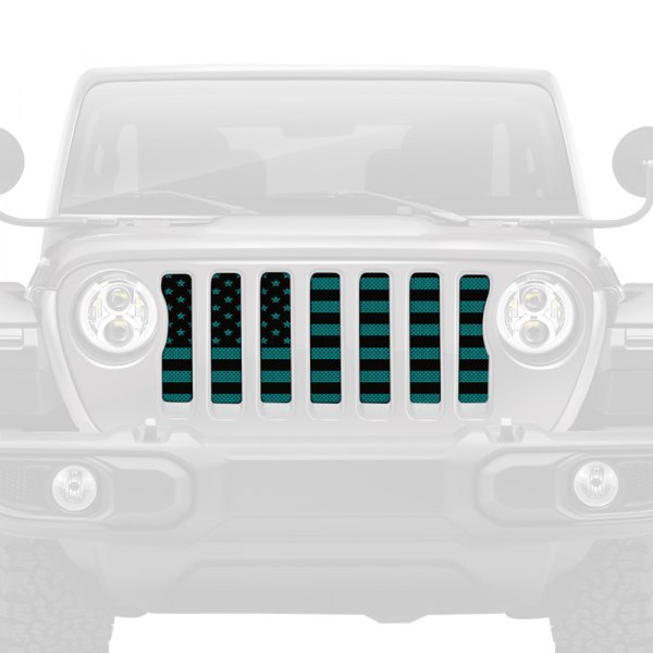 Under The Sun Inserts® - 1-Pc American Flags Series Black/Light Blue Style Perforated Main Grille