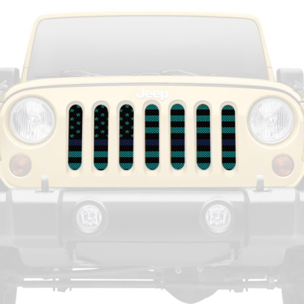 Under The Sun Inserts® - 1-Pc American Flags Series Black/Light Blue Thin Blue Line Style Perforated Main Grille