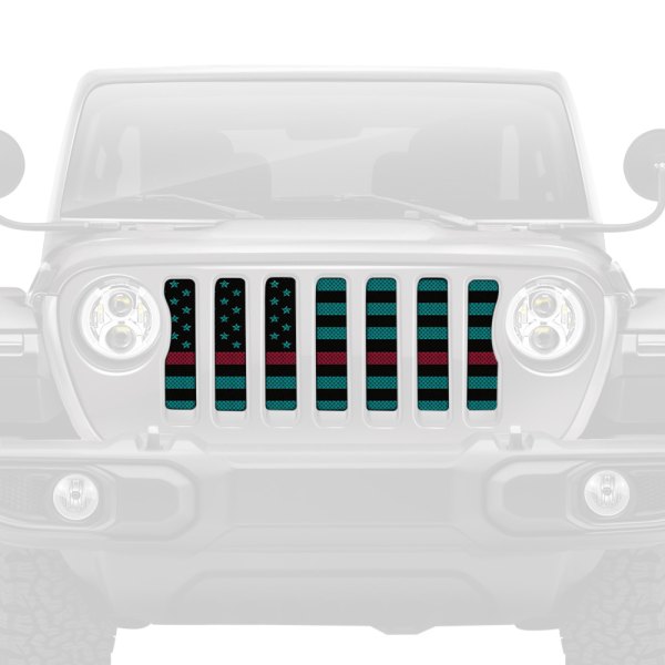 Under The Sun Inserts® - 1-Pc American Flags Series Black/Light Blue Thin Red Line Style Perforated Main Grille