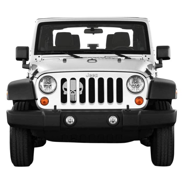 Under The Sun Inserts® - 1-Pc Skulls Series Punisher Black/White Style Perforated Main Grille
