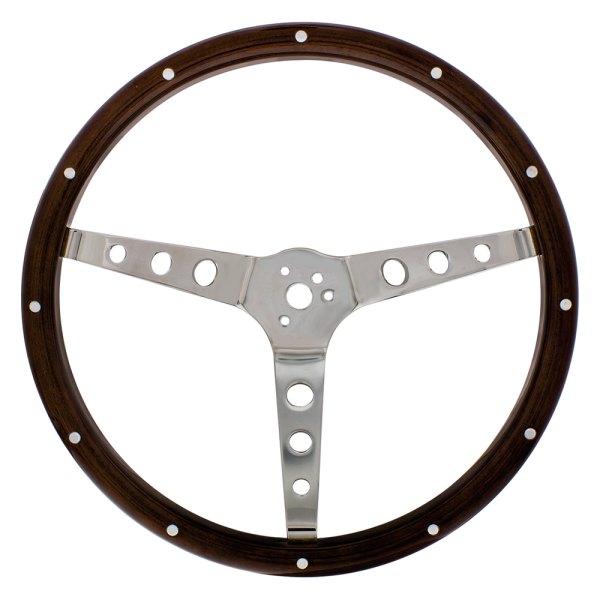 United Pacific® - Woodgrain Steering Wheel with Finger Grooves and Aluminum Rivets