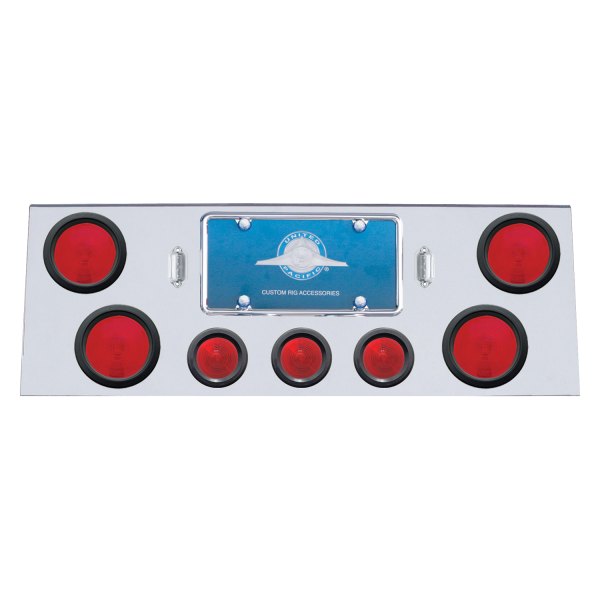 United Pacific® - Rear Center Panel with Four 4" Lights and Three 2.5" Beehive Lights and Grommets