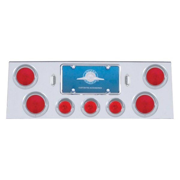 United Pacific® - Rear Center Panel with Four 4" Lights and Three 2.5" Flat Lights and Visors