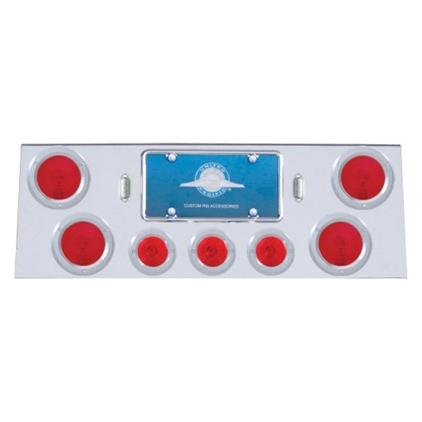 United Pacific® - Rear Center Panel with Four 4" Lights and Three 2.5" Flat Lights and Bezels