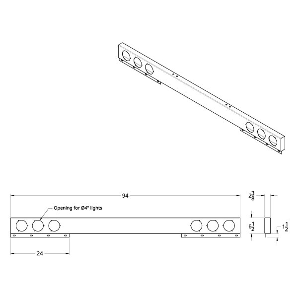 United Pacific® - 94" Rear Light Bar with Six 4" Round Lights and Bezel