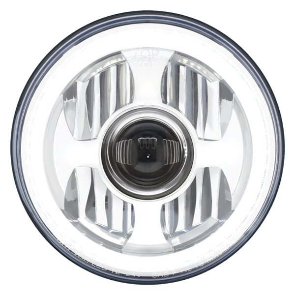 United Pacific® - 7" Round Chrome Projector LED Headlight with Switchback Halo