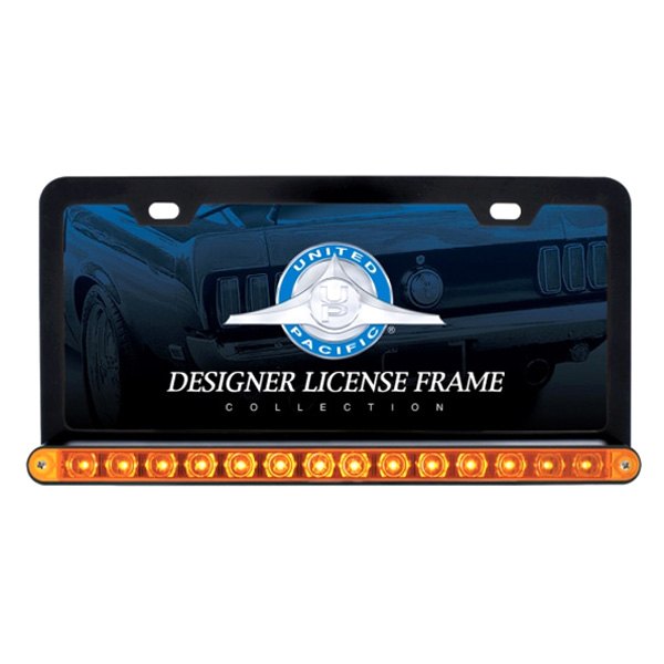 United Pacific® - License Plate Frame with 14 Amber LED 12" Light Bar and Amber Lens