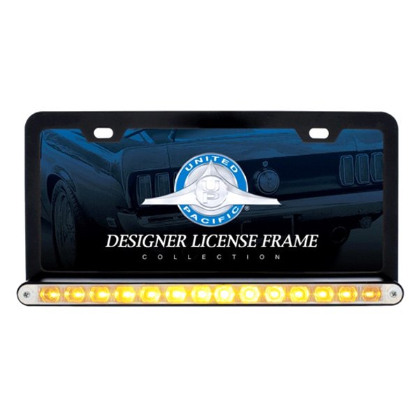 United Pacific® - License Plate Frame with 14 Amber LED 12" Light Bar and Clear Lens
