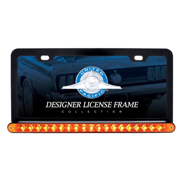 United Pacific® - License Plate Frame with 19 Amber LED 12" Reflector Light Bar and Amber Lens