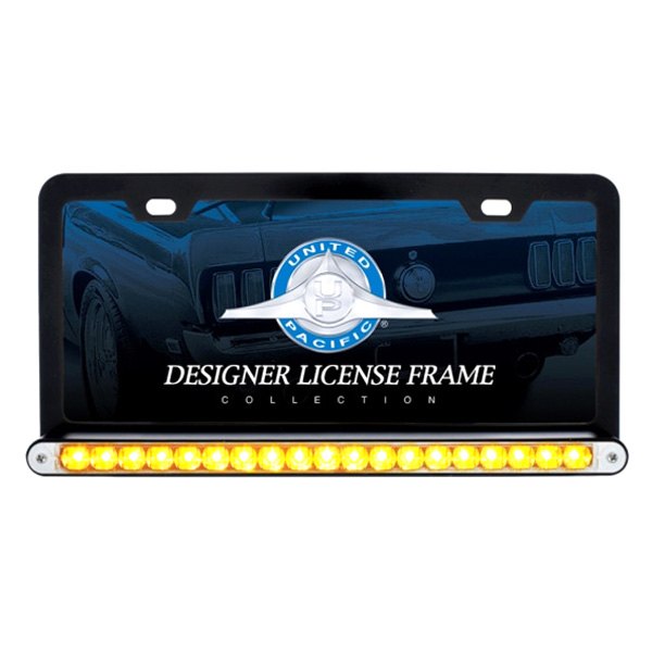 United Pacific® - License Plate Frame with 19 Amber LED 12" Reflector Light Bar and Clear Lens