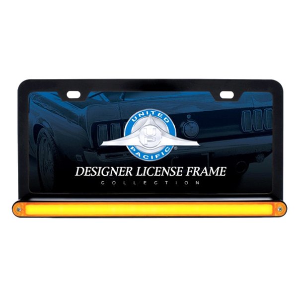 United Pacific® - License Plate Frame with 24 Amber LED 12" Glo Light Bar and Amber Lens