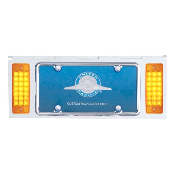 United Pacific® - License Plate Holder with 42 Amber LED Rectangular Lights and Amber Lens