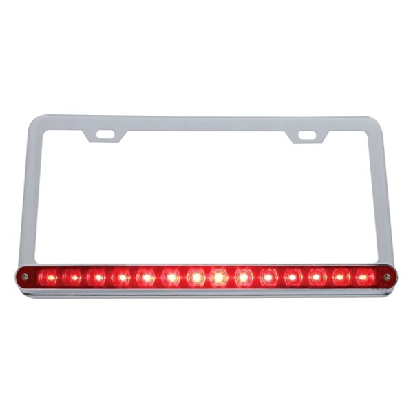 United Pacific® - License Plate Frame with 14 Red LED 12" Light Bar and Red Lens