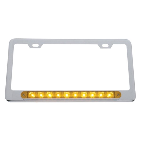 United Pacific® - License Plate Frame with 10 Amber LED 9" Light Bar and Amber Lens