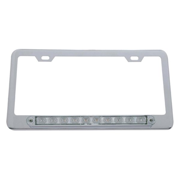 United Pacific® - License Plate Frame with 10 Amber LED 9" Light Bar and Clear Lens
