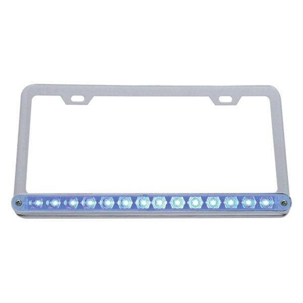 United Pacific® - License Plate Frame with 14 Blue LED 12" Light Bar and Clear Lens