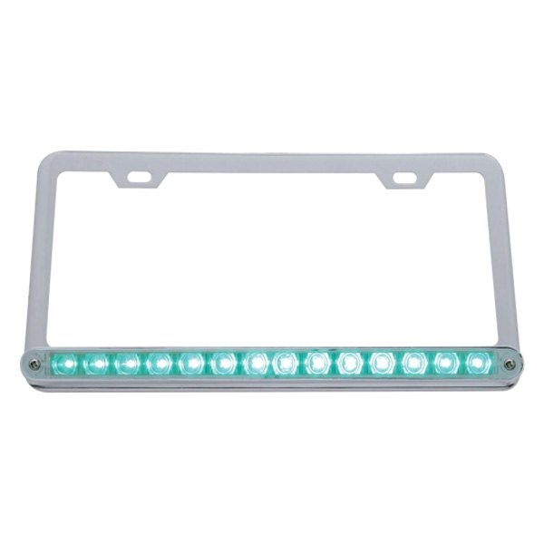 United Pacific® - License Plate Frame with 14 Green LED 12" Light Bar and Clear Lens