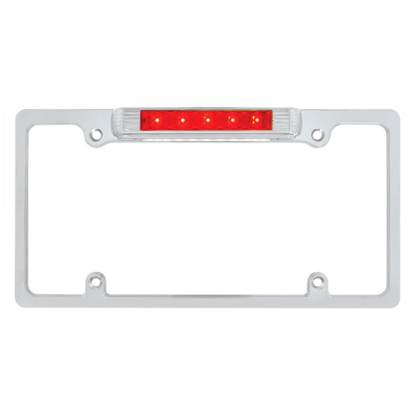 United Pacific® - Deluxe License Plate Frame with Red 11 LED Auxiliary Third Brake Light and White LED License Plate Light