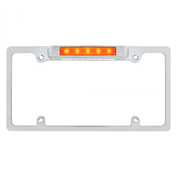 United Pacific® - Deluxe License Plate Frame with Amber 11 LED Auxiliary Third Brake Light and White LED License Plate Light